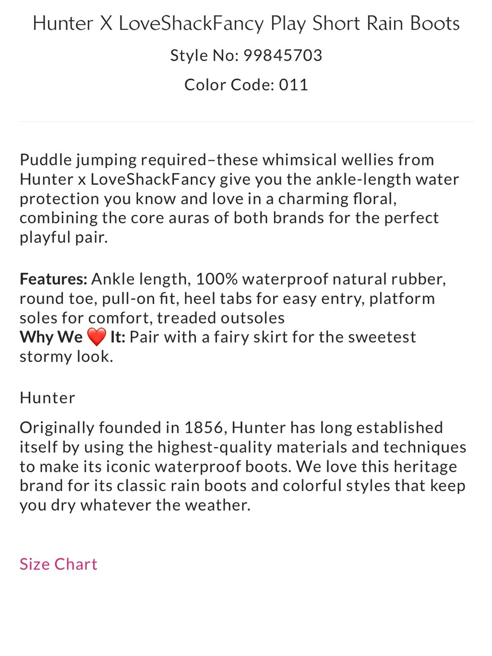 NWT and Box Hunter X LoveShackFancy Play Short Rain Boots/ Sunrise Patchwork - Picture 13 of 14